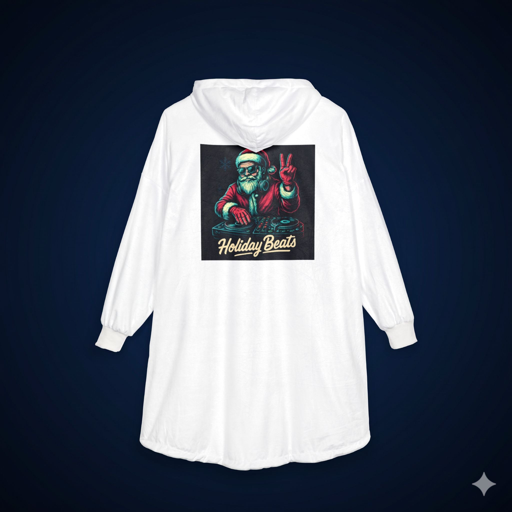 Holiday Beats Hooded Blanket — Vintage Santa Peace Sign Cozy Wearable Throw