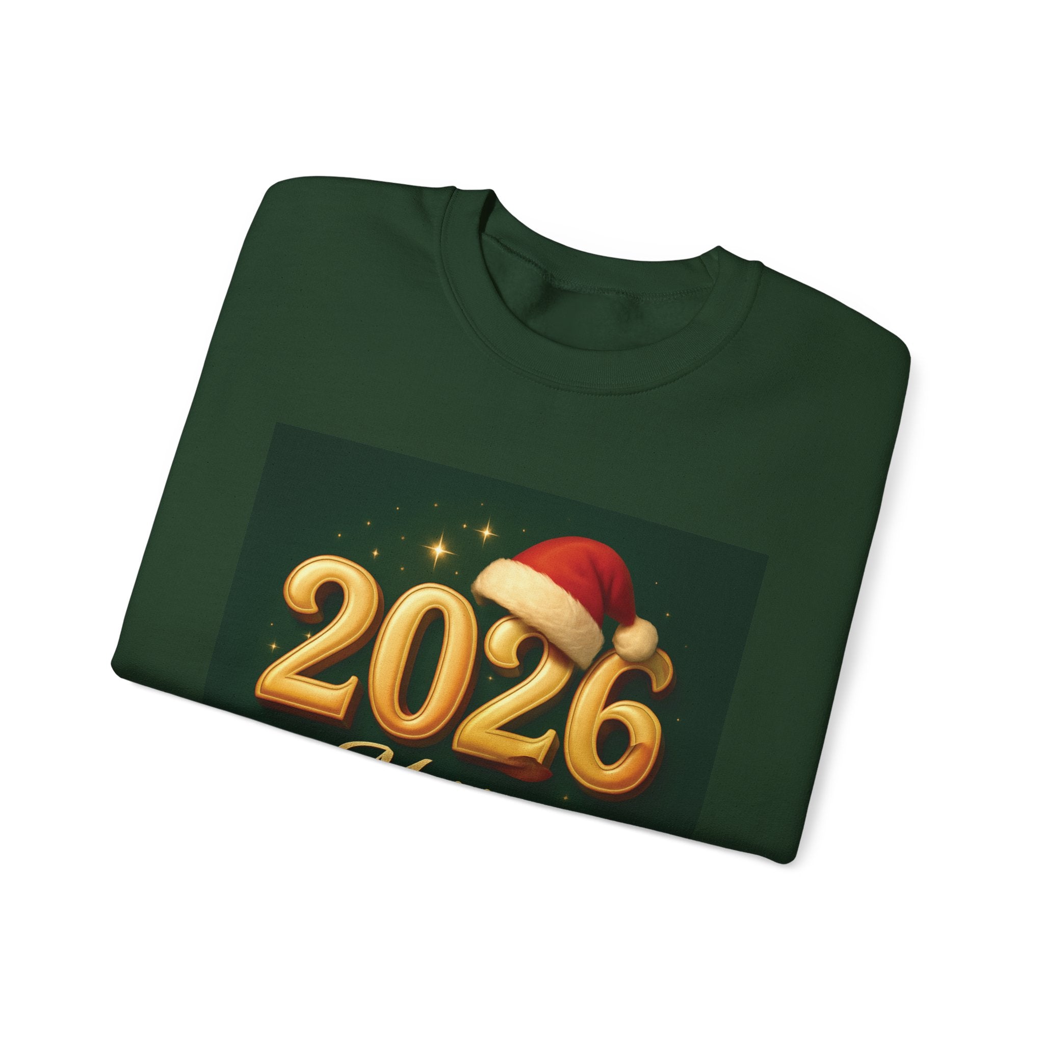 2026 Merry Christmas Crewneck Sweatshirt — Holiday Graphic Pullover with Santa Hat