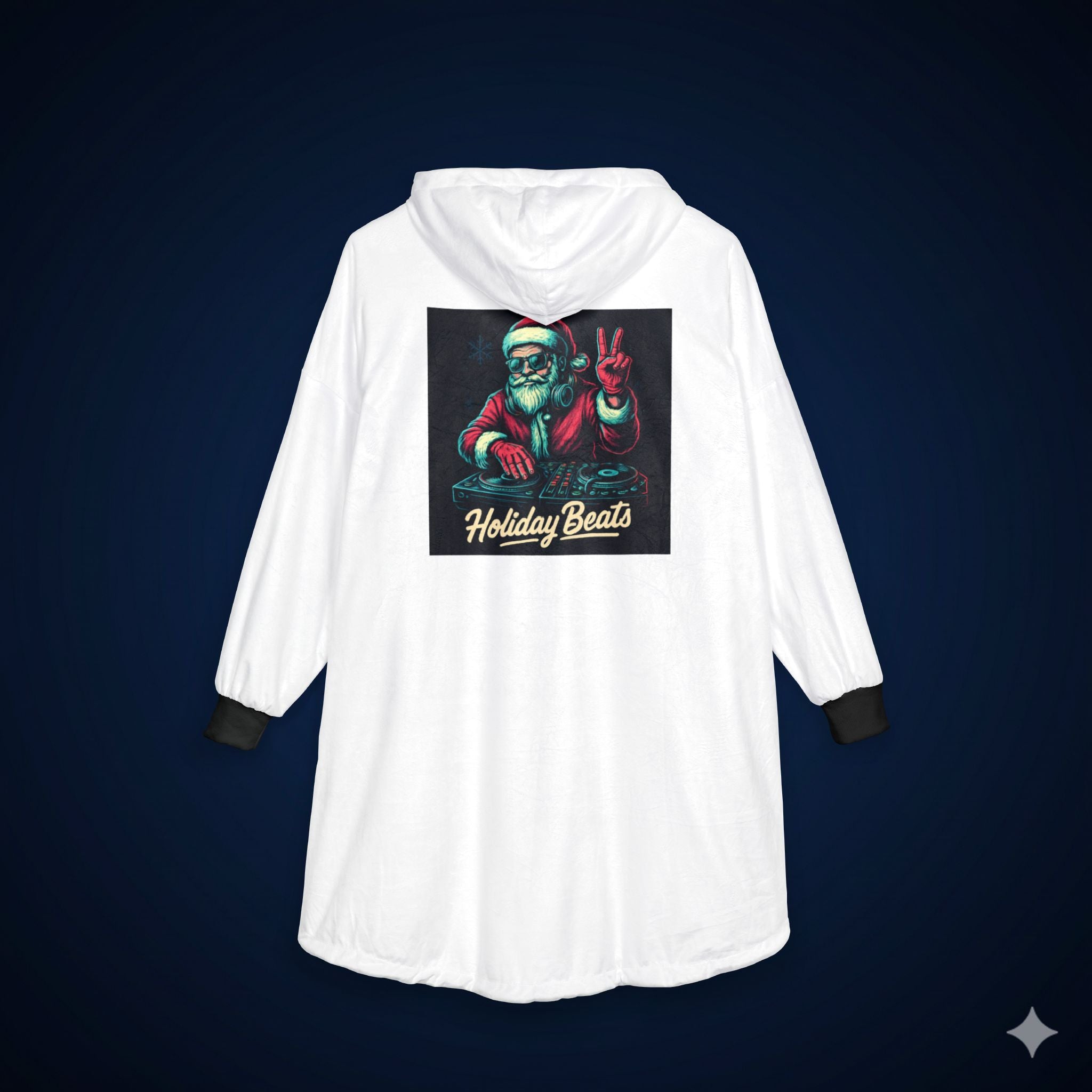 Holiday Beats Hooded Blanket — Vintage Santa Peace Sign Cozy Wearable Throw