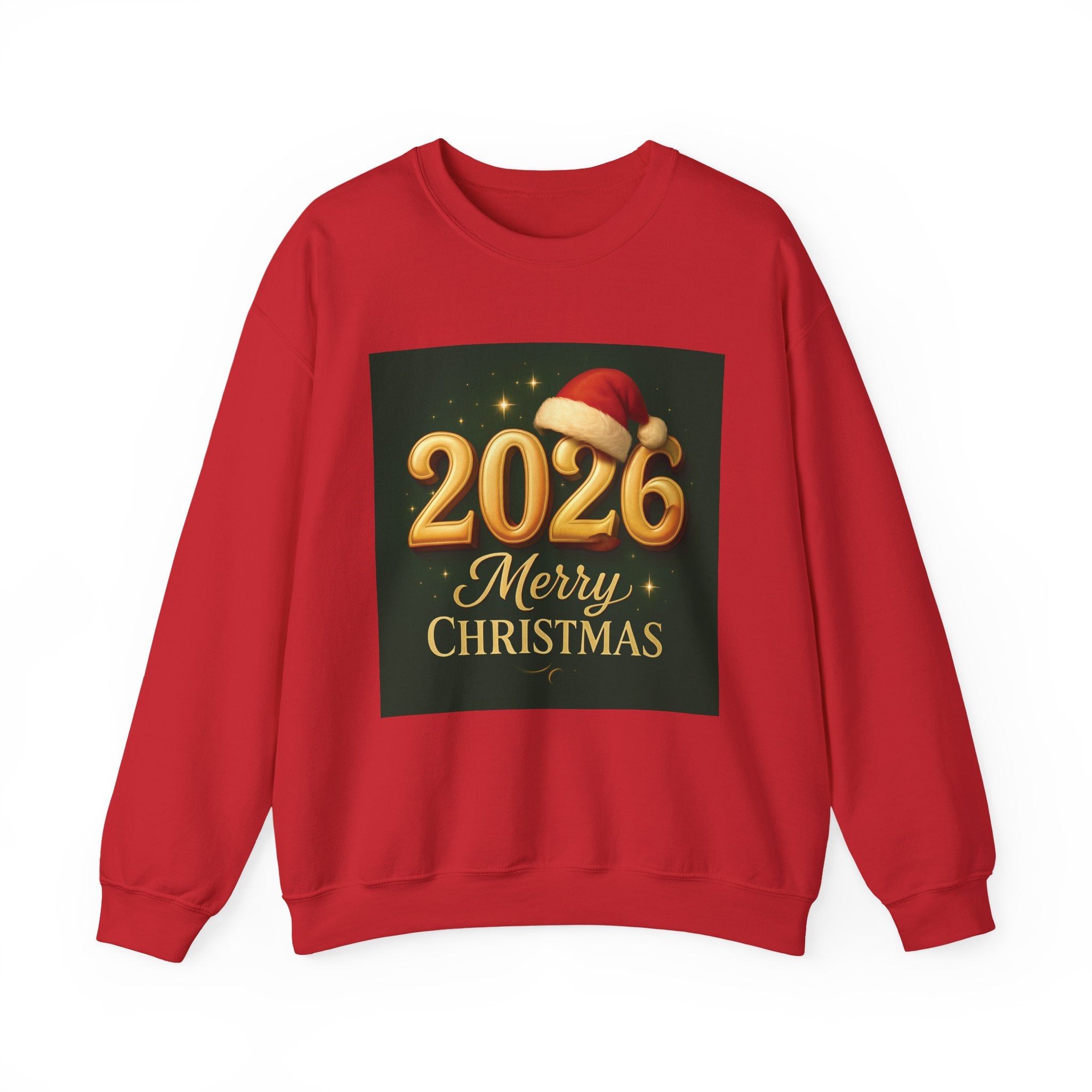 2026 Merry Christmas Crewneck Sweatshirt — Holiday Graphic Pullover with Santa Hat